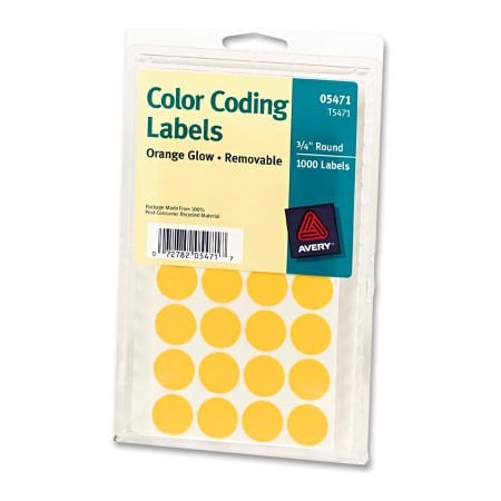 Avery Avery Print or Write Removable Color-Coding Labels, 3/4" Dia, Neon Orange, 1008/Pack 5471